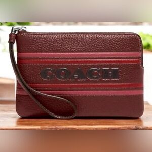 Coach Burgundy/Wine Corner Zip Wristlet NWT